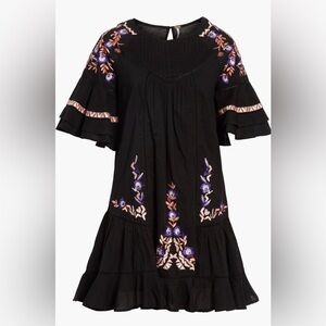 Free People Black Flutter Sleeve Embellished Dress